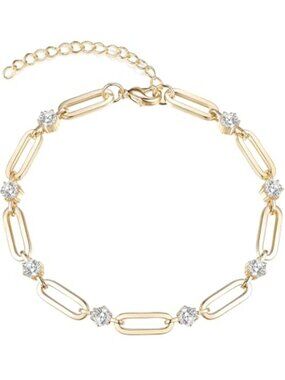New - Paperclip Bracelet for Women Couple Bracelets with CZ Chain Strand Jewelry